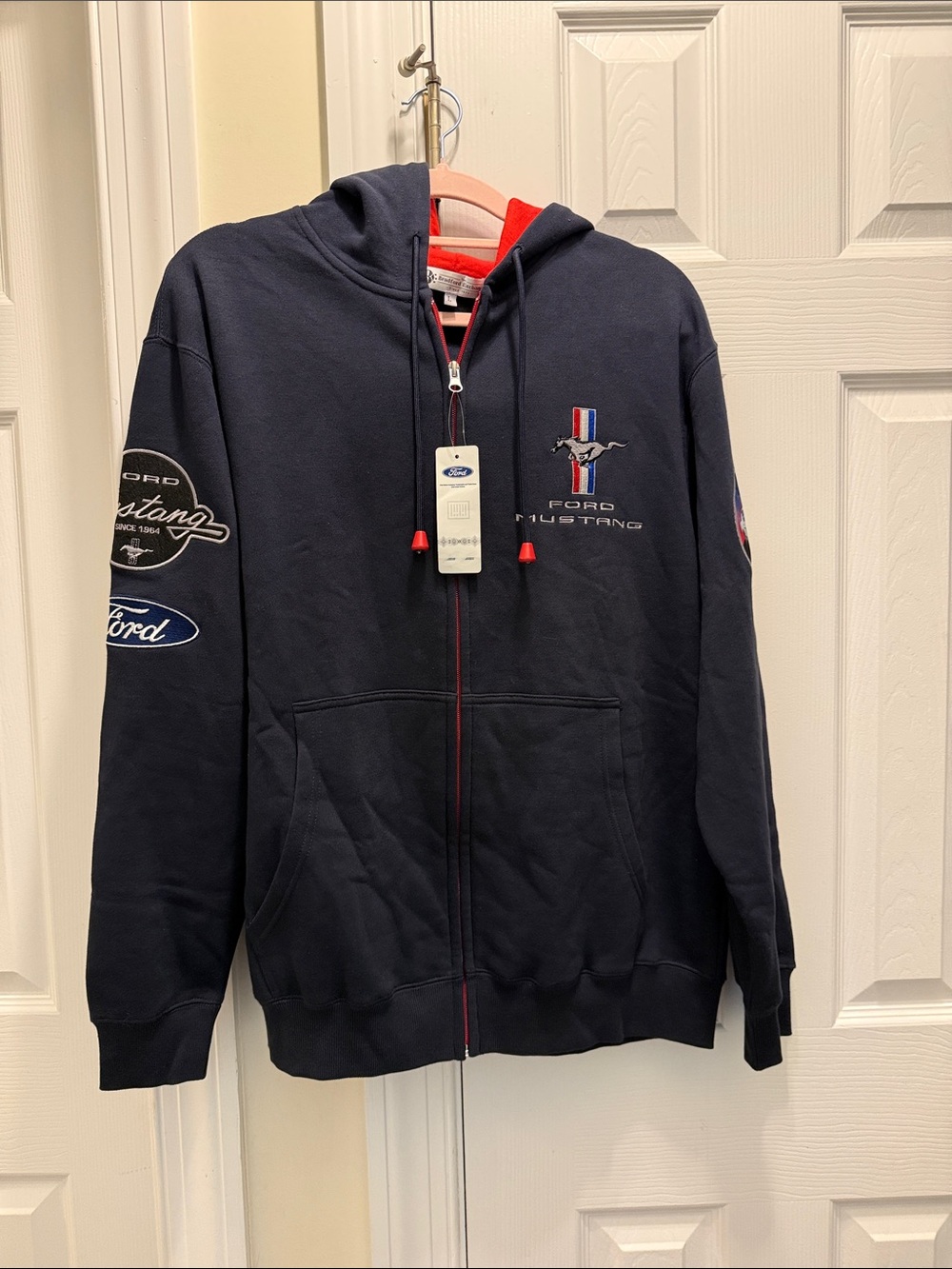 Ford Mustang Navy Hoodie with Red Interior and Trim